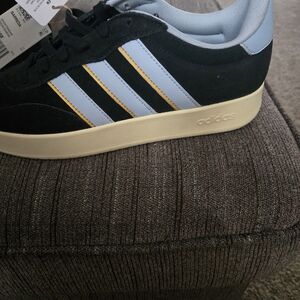 Adidas Black Sneakers with Light Blue and Yellow Stripes